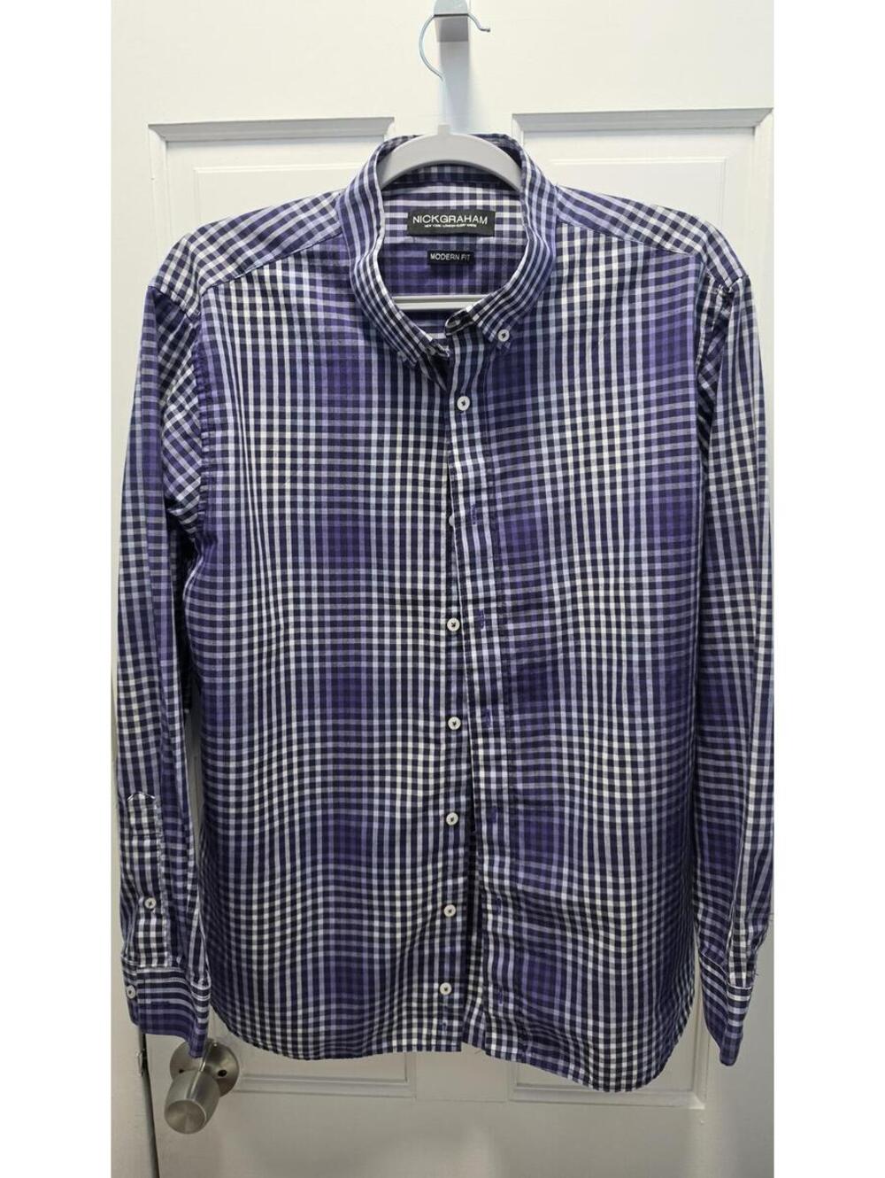 Nick Graham Modern Fit Purple Checkered Dress Shirt XL